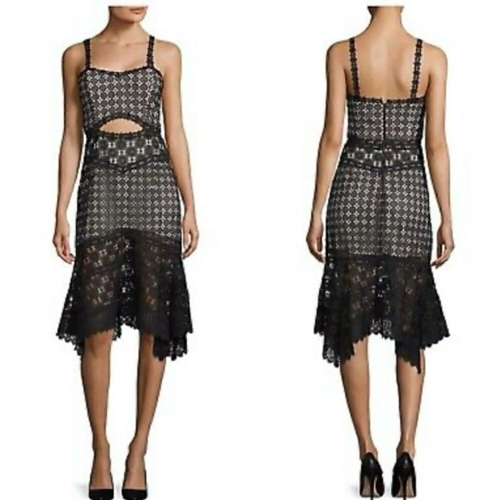 Alice + Olivia Tamika Cut-out Handkerchief Sleeveless Dress Black Size 10